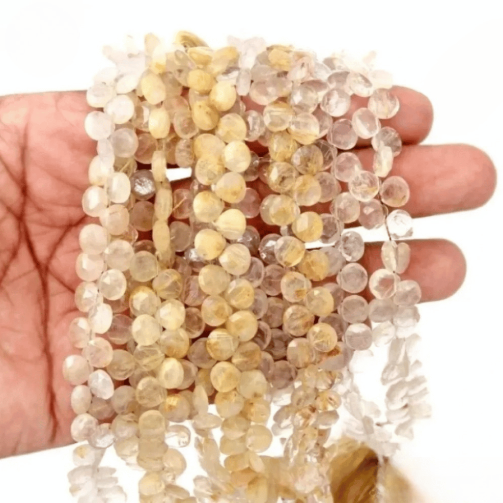 Golden Rutile Heart Shape Beads, Natural Golden Rutile Faceted Beads