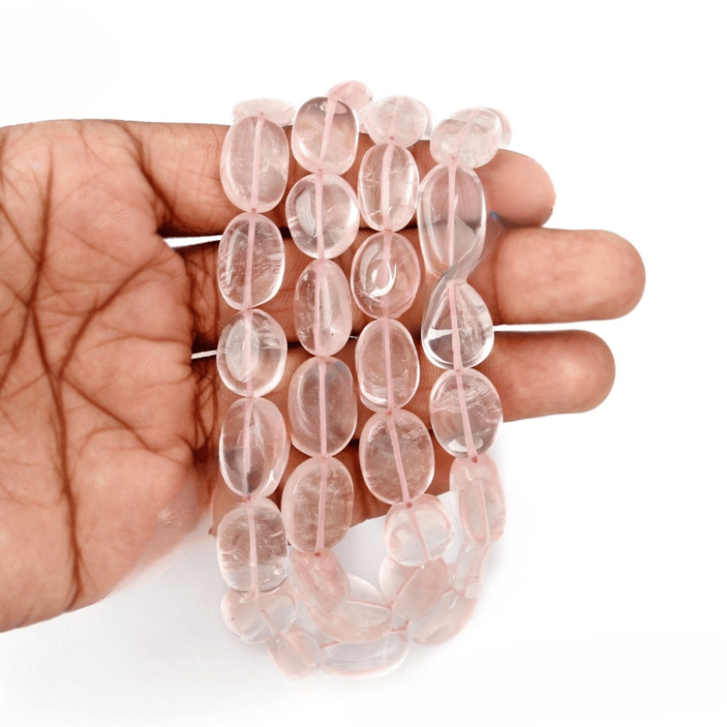 Natural Rose Quartz Gemstone 10.5-19mm Nugget Shape Mala Necklace