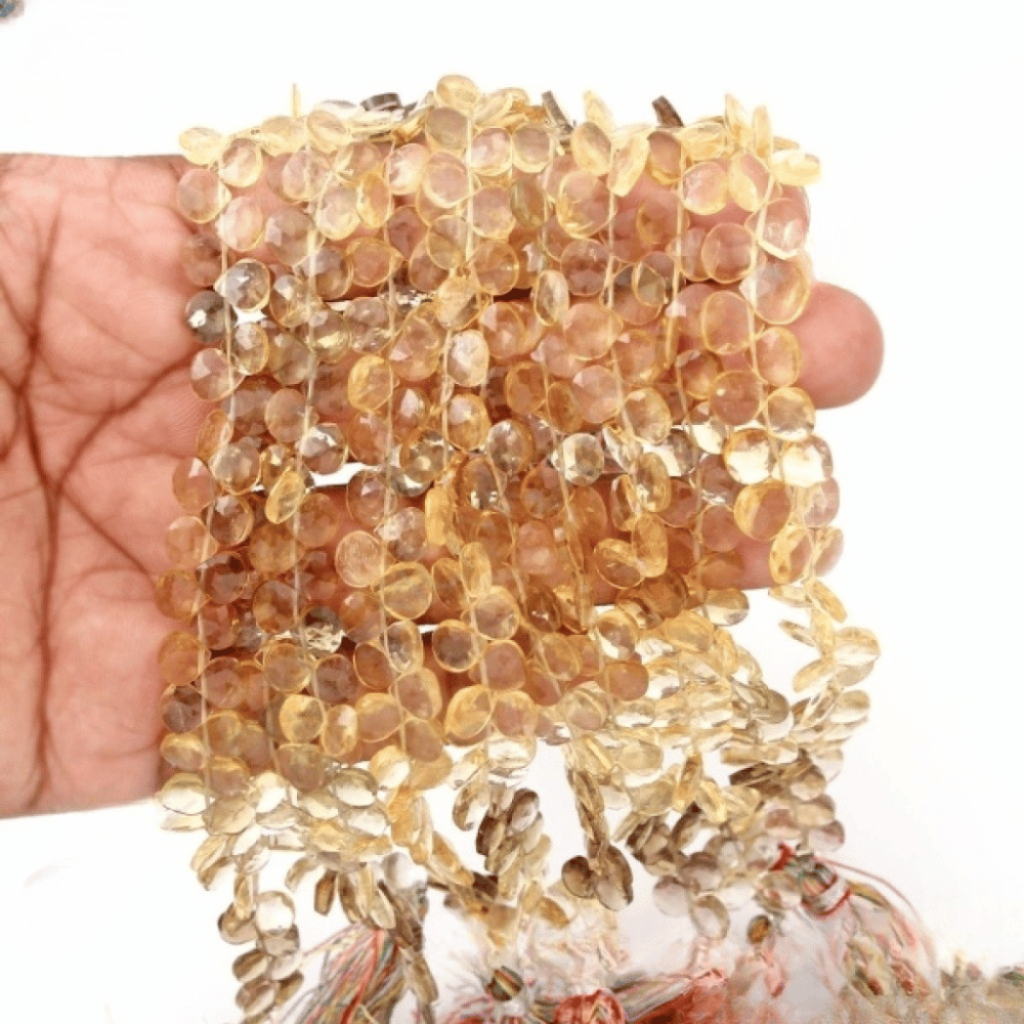 Light Citrine Beads, Natural Light Citrine Heart Shape Faceted Beads, 6.5-10.5 mm Beads