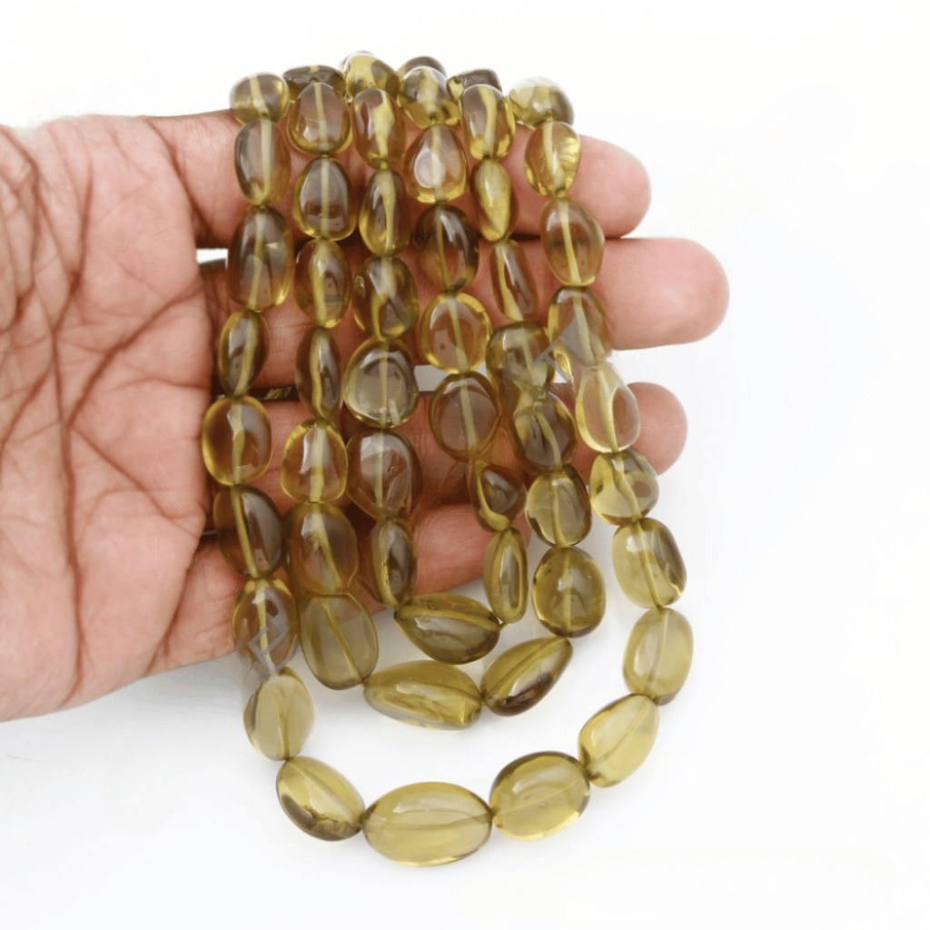 Olive Quartz Gemstone Beaded Necklace 10-18.5mm Approx Nuggets Shape Beads Necklace