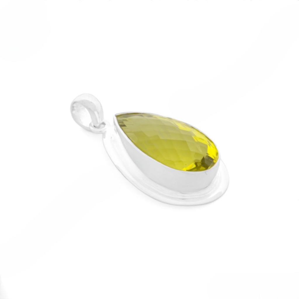 Natural Lemon Quartz February Birthstone Sterling Silver Pendant