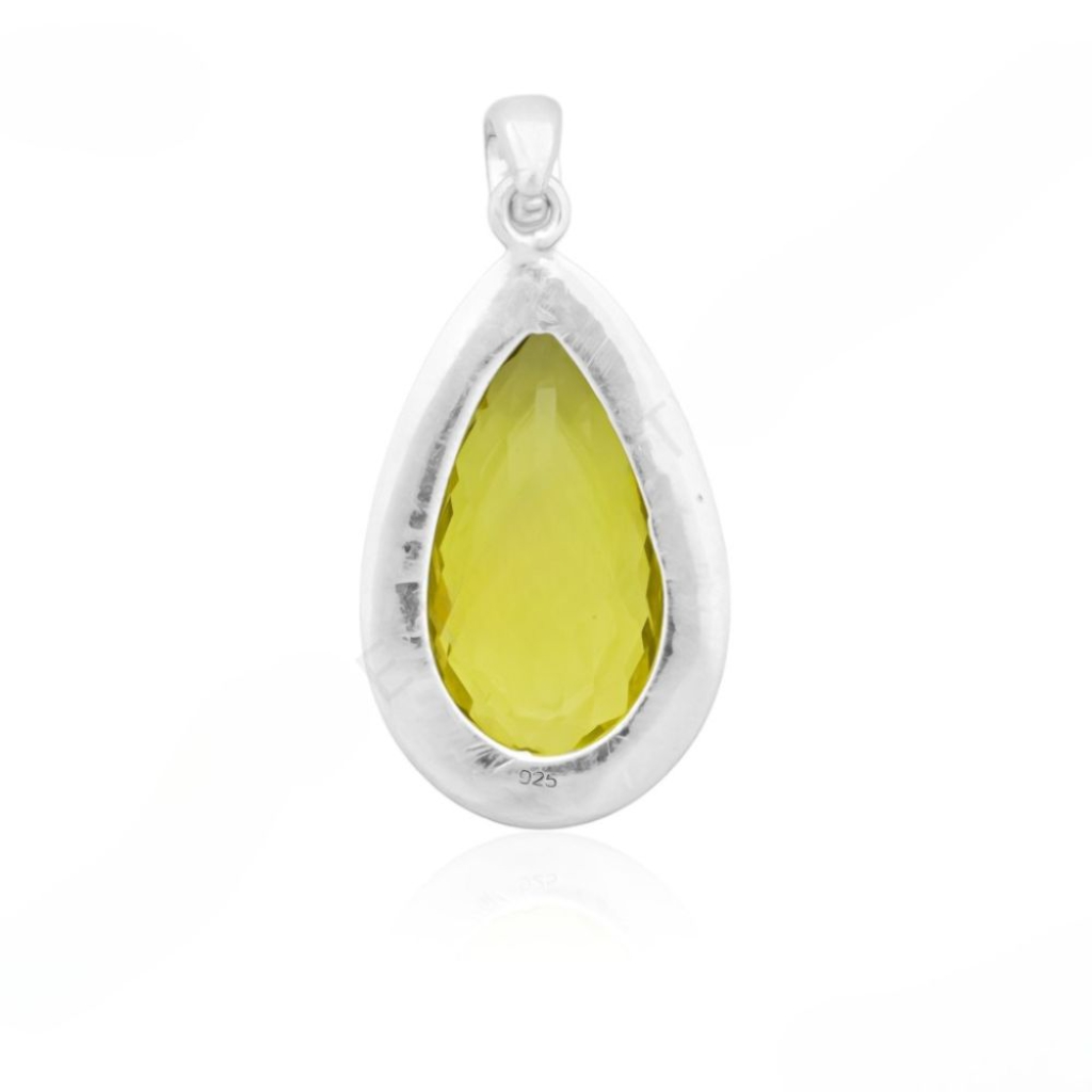 Natural Lemon Quartz February Birthstone Sterling Silver Pendant
