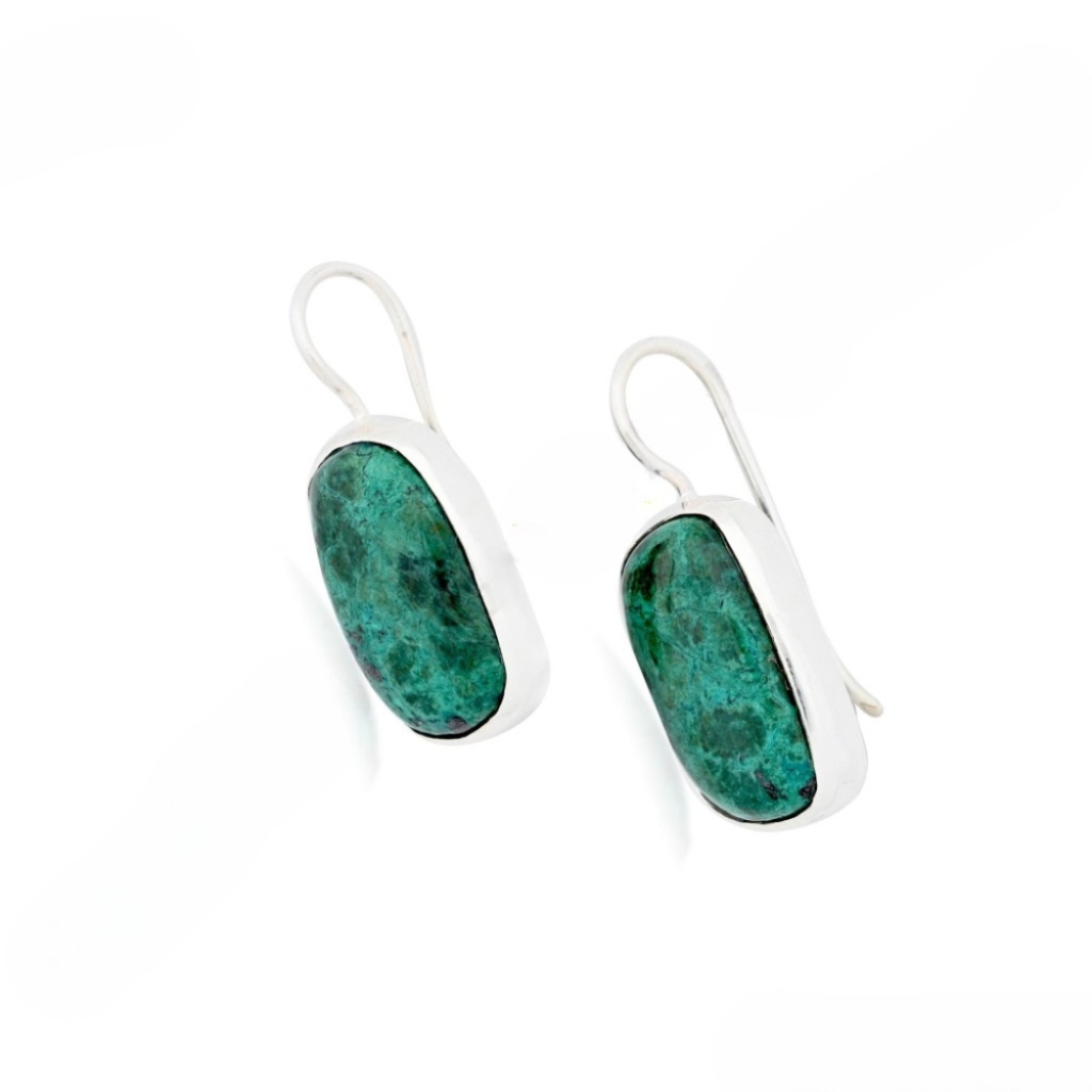 Natural Chrysocolla Gemstone Dangle Sterling Silver Women Earrings