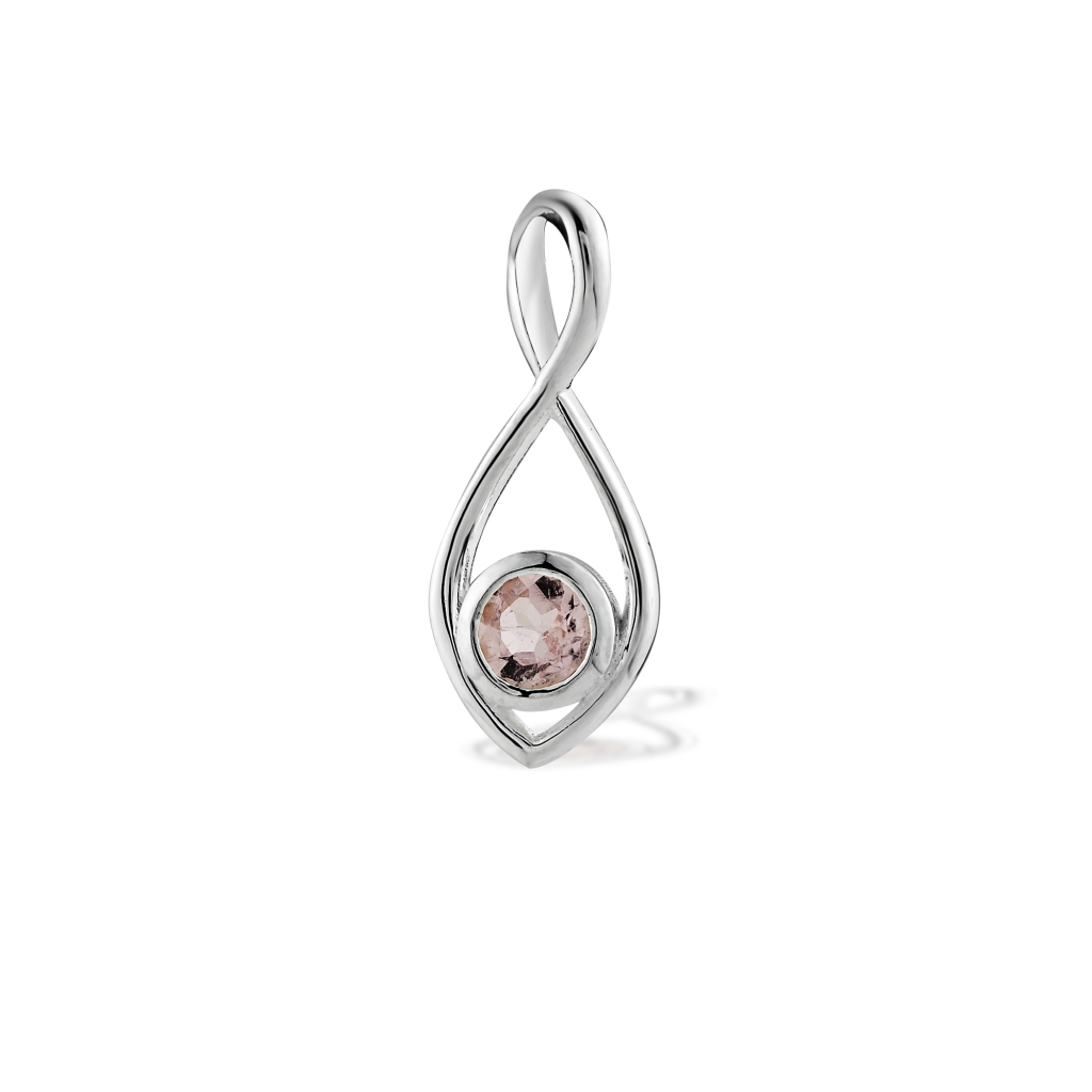 Natural Rose Quartz Birthstone Infinity Designer Silver Pendant Necklace
