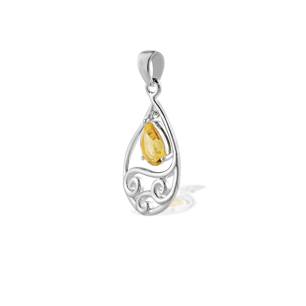 Natural Citrine November Birthstone Sterling Silver Pendant Necklace For Women