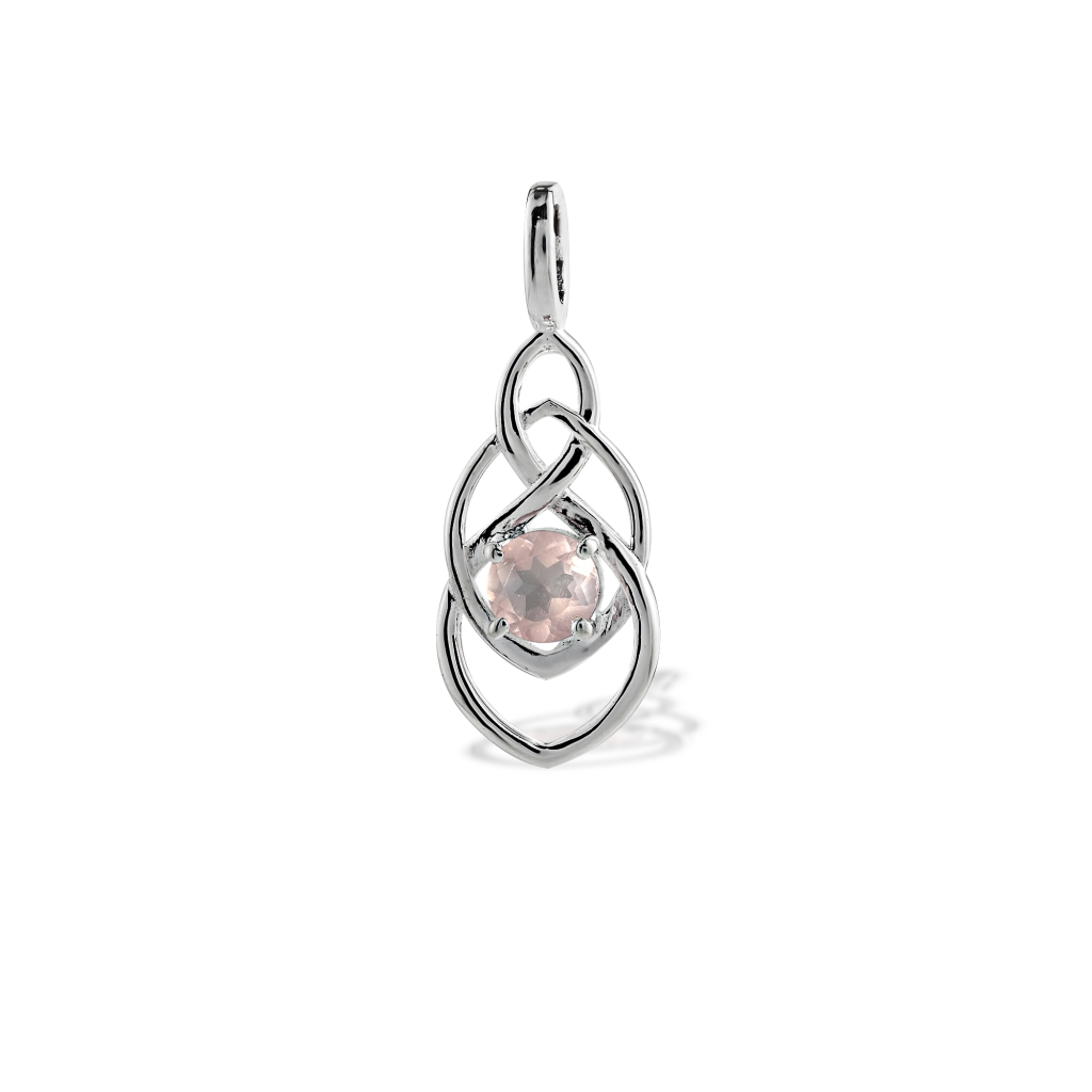 Natural Rose Quartz Birthstone Sterling Silver Celtic Knot Design Pendant Necklace