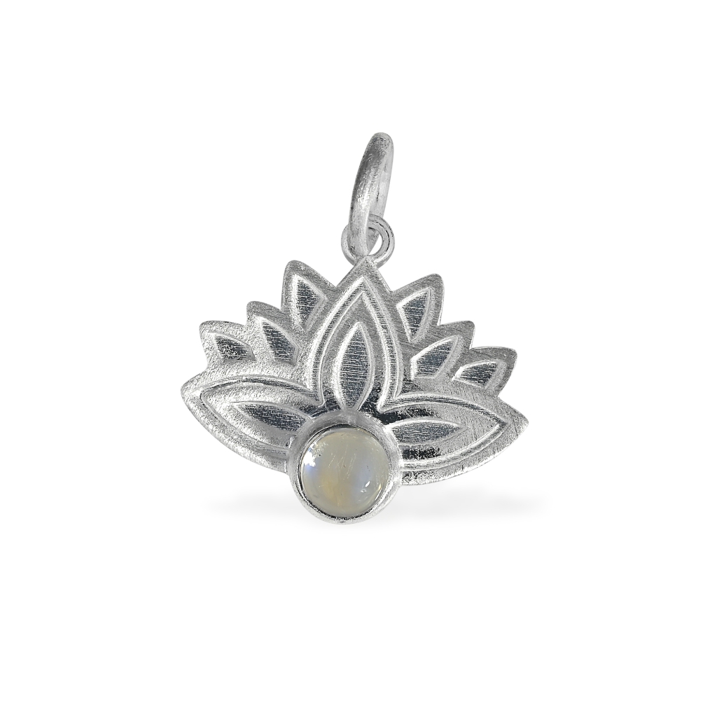 925 Sterling Silver Rainbow Moonstone Lotus Flower Pendant Necklace