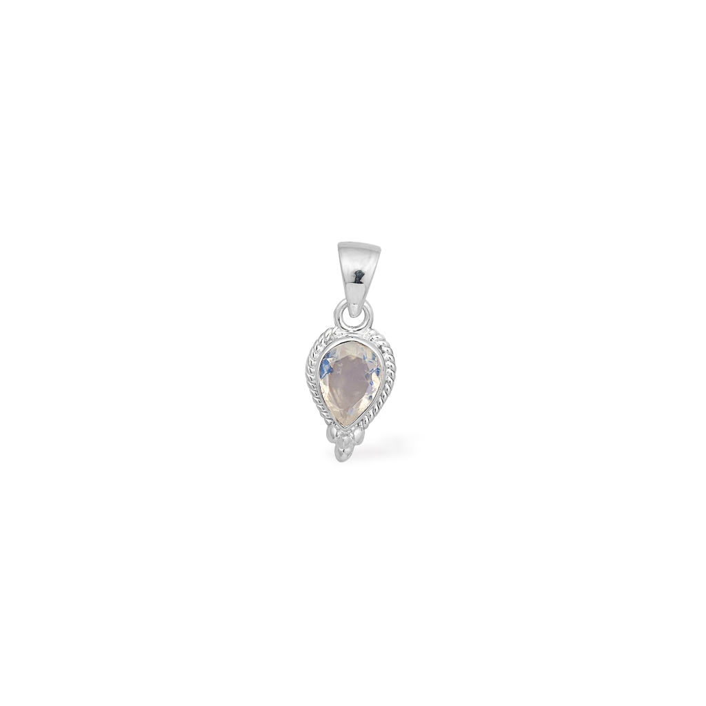 Natural Rainbow Moonstone Boho Sterling Silver Pendant Necklace