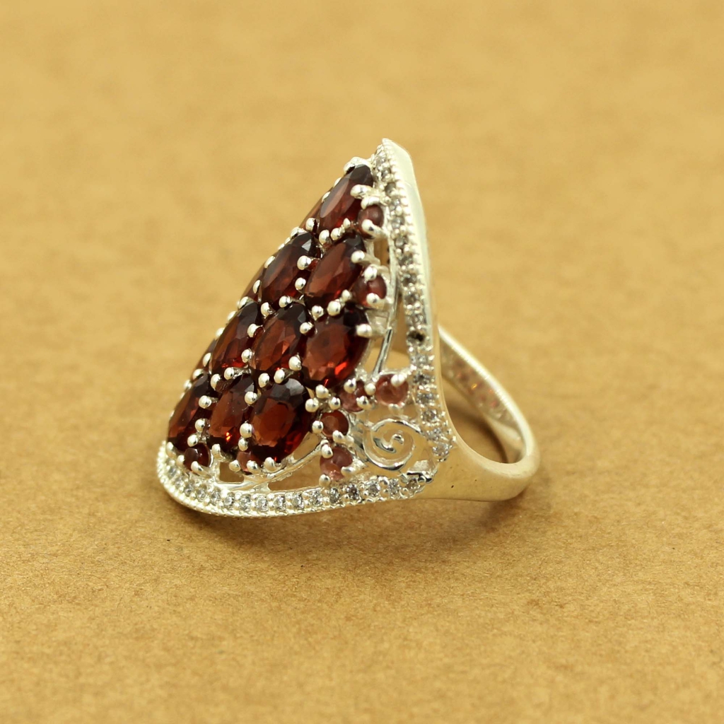 Red Garnet January Birthstone Engagement Silver Rings
