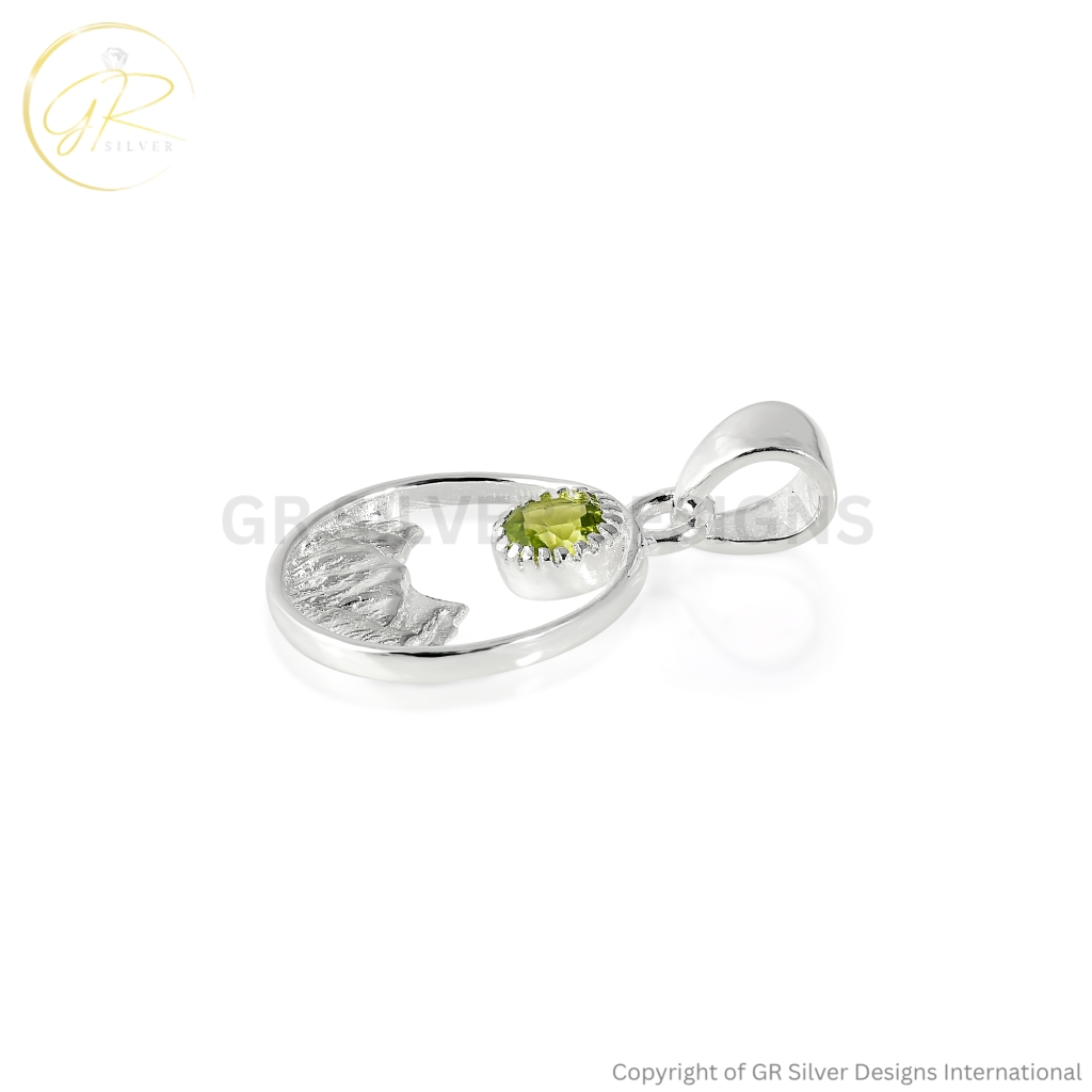 Peridot Birthstone Silver Mountain Pendant Necklace