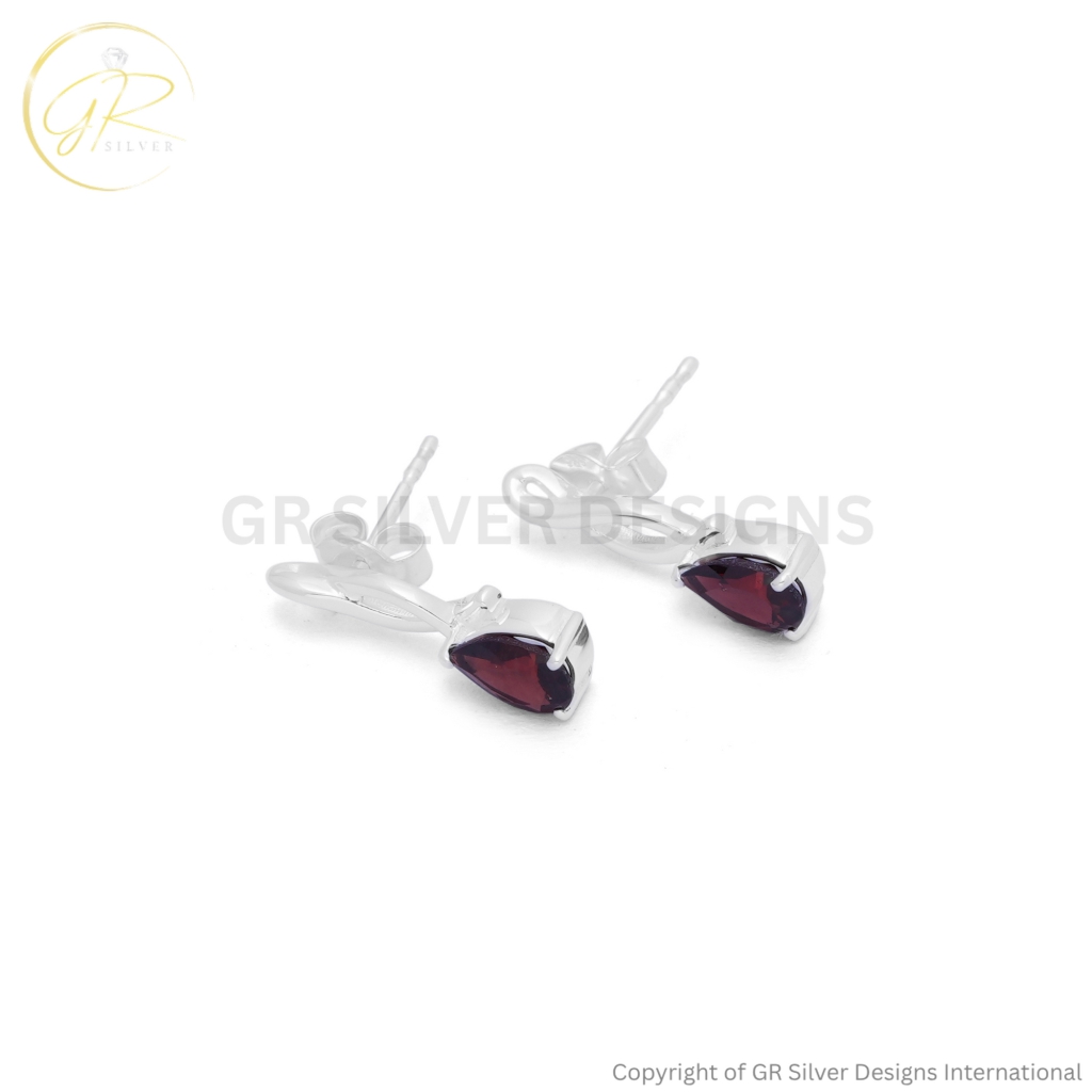 Silver Red Garnet Infinity Drop Earrings For Women
