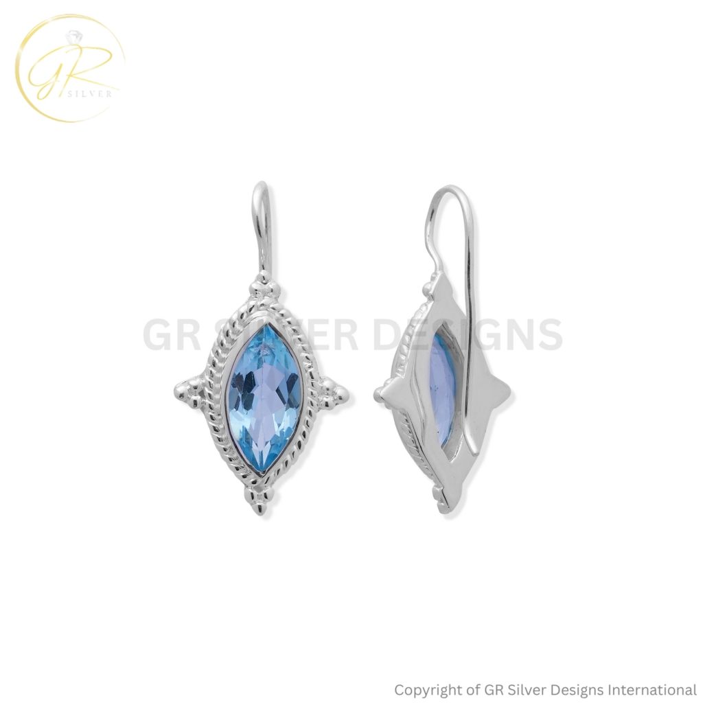 Blue Topaz Marquise cut Sterling Silver Earrings For Women