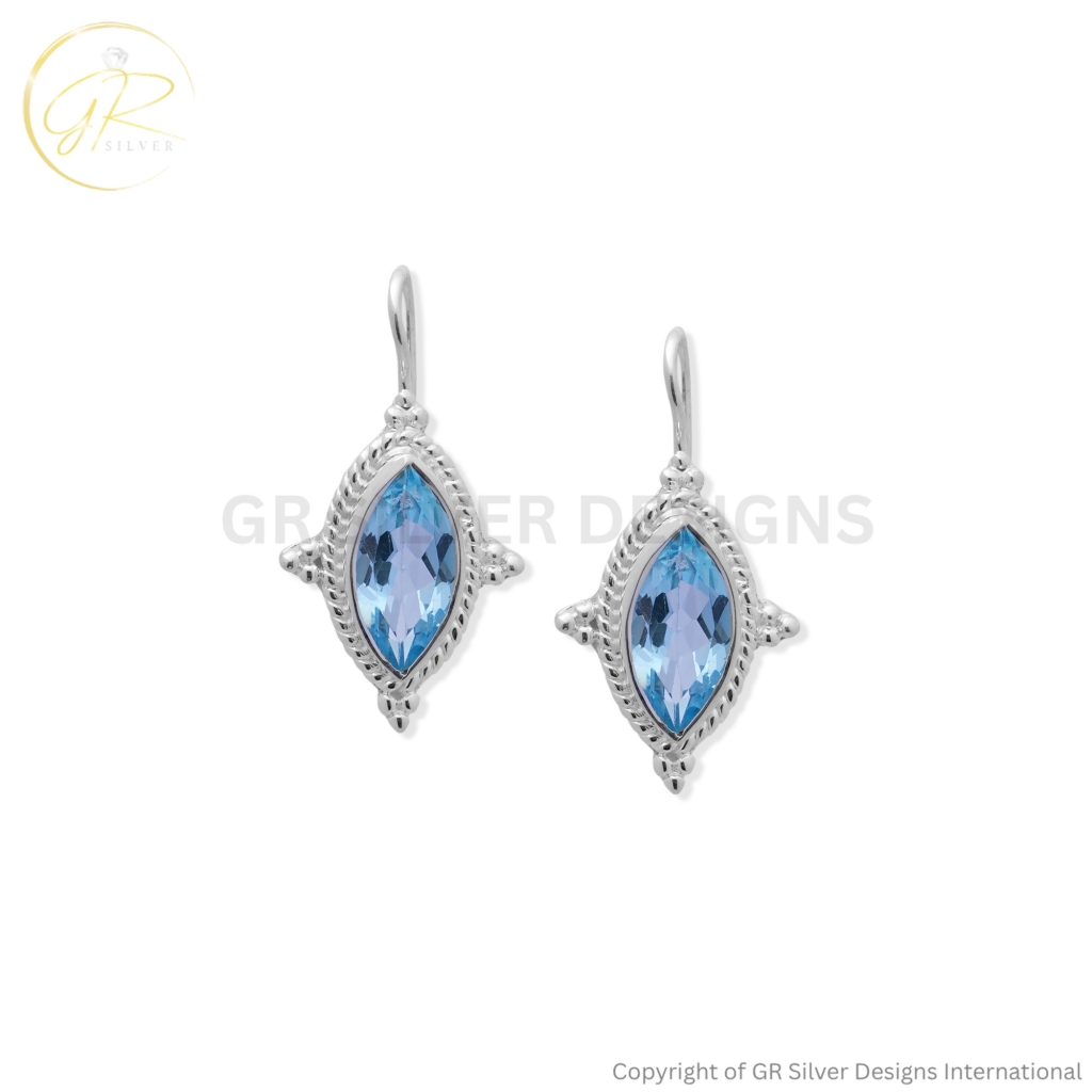 Blue Topaz Marquise cut Sterling Silver Earrings For Women