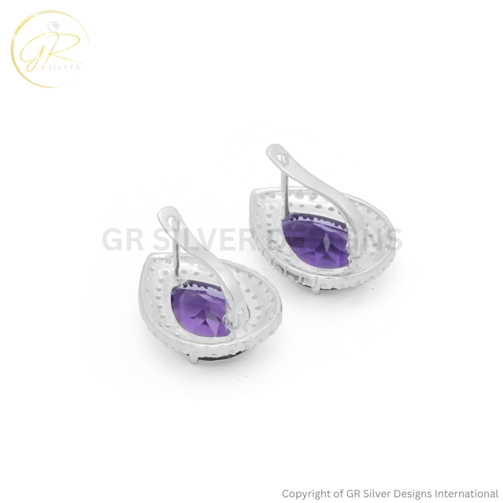 Silver Amethyst Studs Earrings by GR Silver Designs