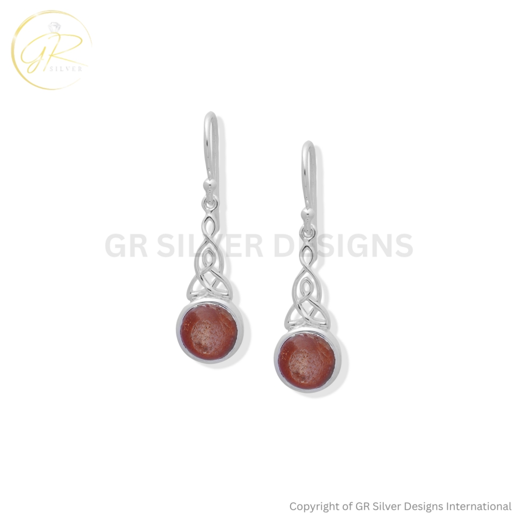 Sunstone Celtic Knot Dangle Earrings