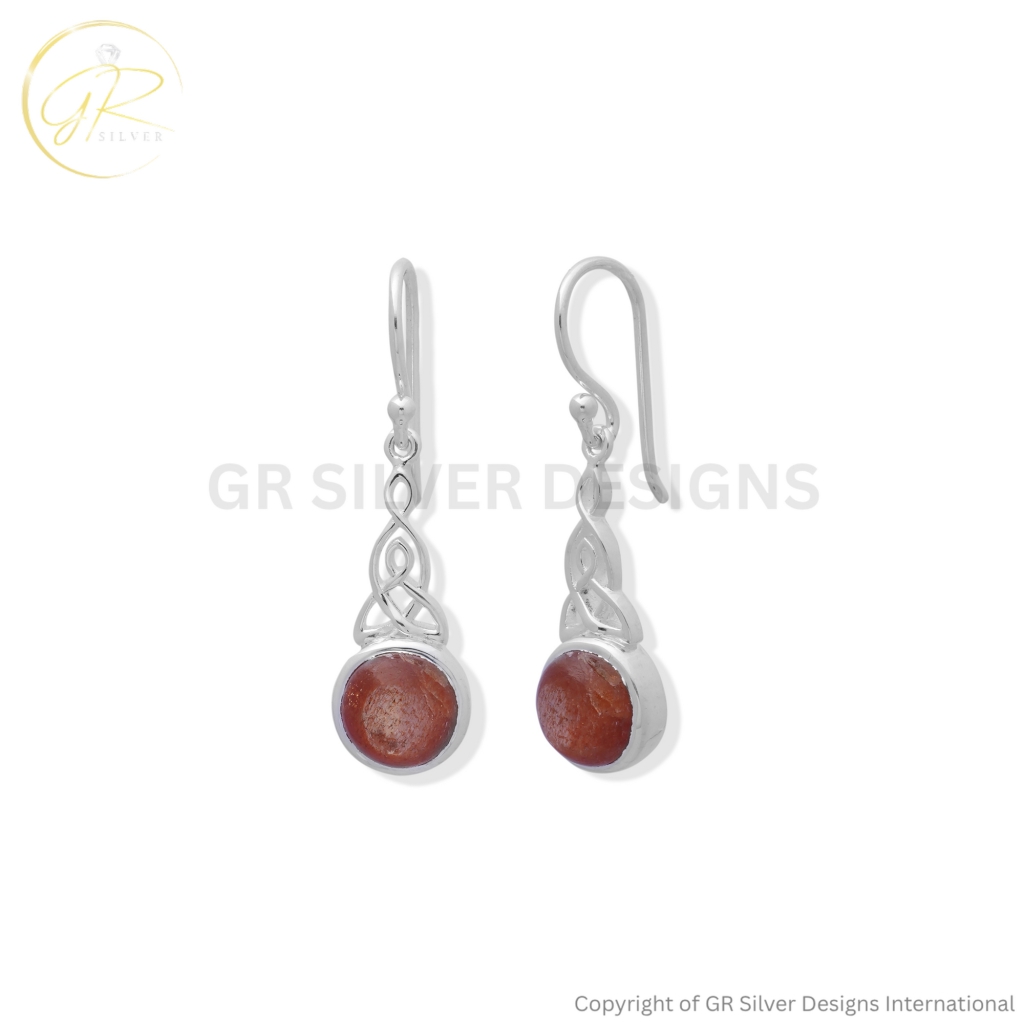 Sunstone Celtic Knot Dangle Earrings
