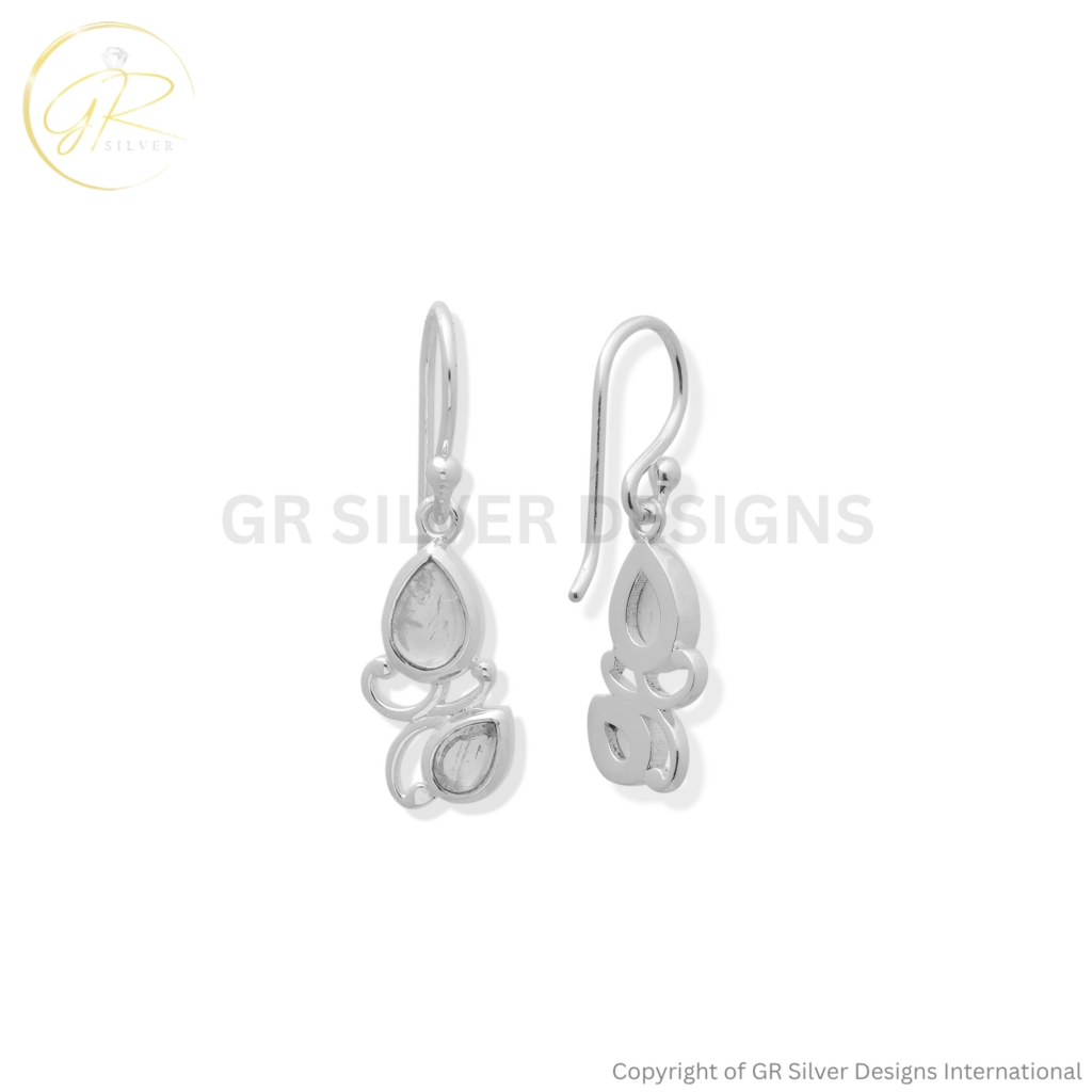 925 Sterling Silver Rainbow Moonstone Designer Dangle Earrings