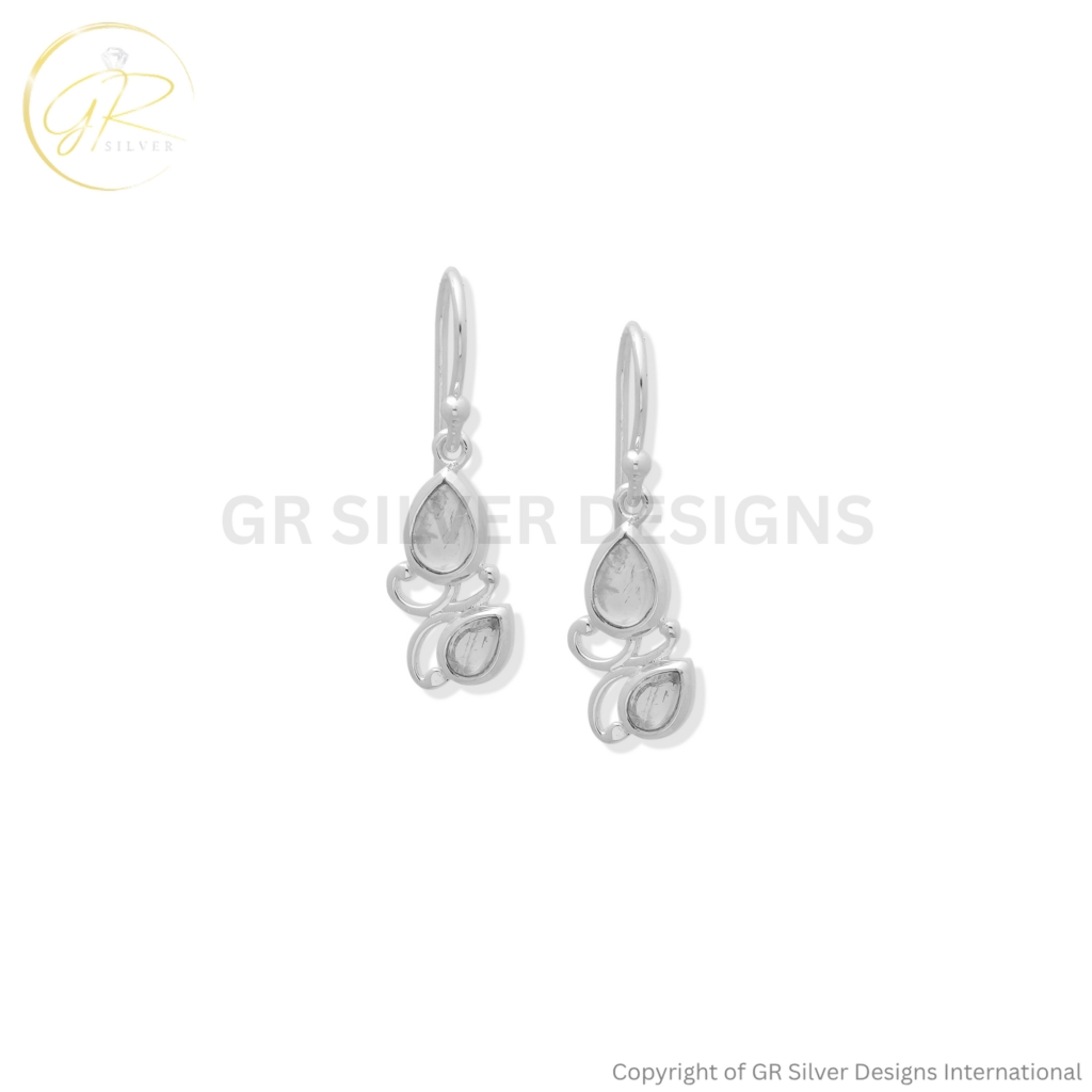 925 Sterling Silver Rainbow Moonstone Designer Dangle Earrings