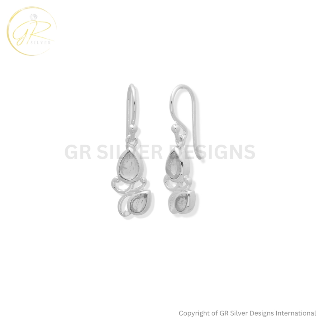 925 Sterling Silver Rainbow Moonstone Designer Dangle Earrings