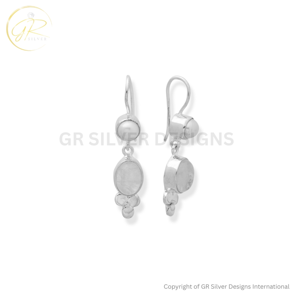 Buy Rainbow Moonstone & Freshwater Pearl Sterling Silver Earrings for Women