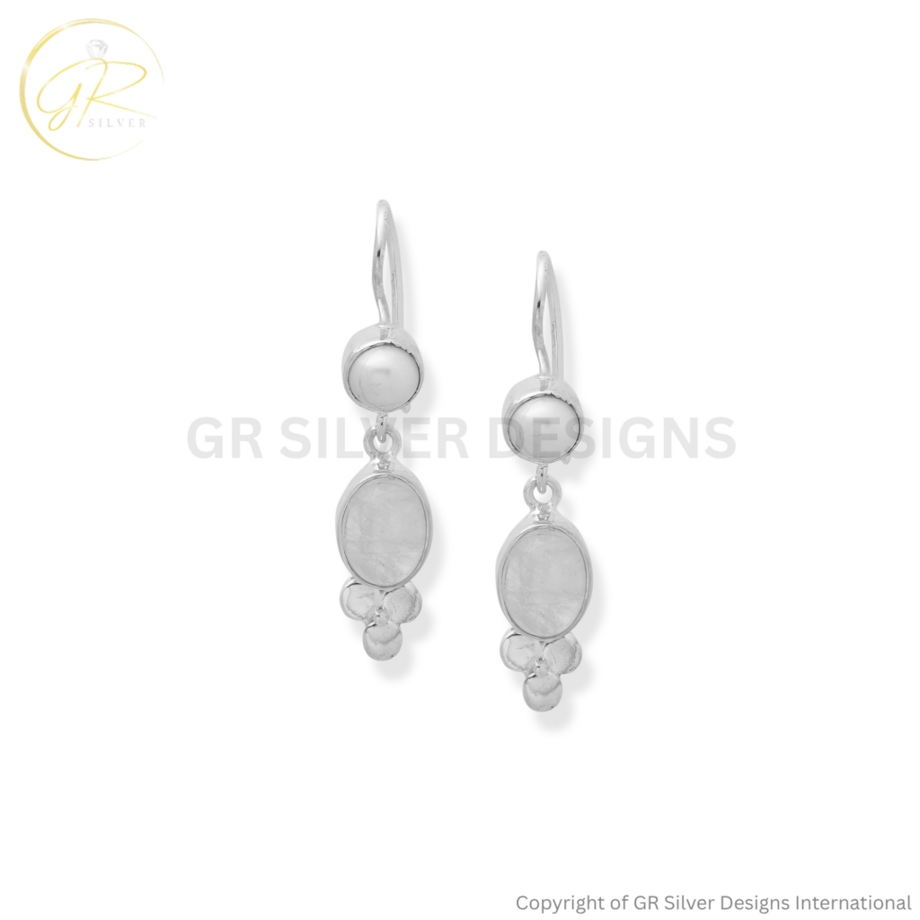 Buy Rainbow Moonstone & Freshwater Pearl Sterling Silver Earrings for Women