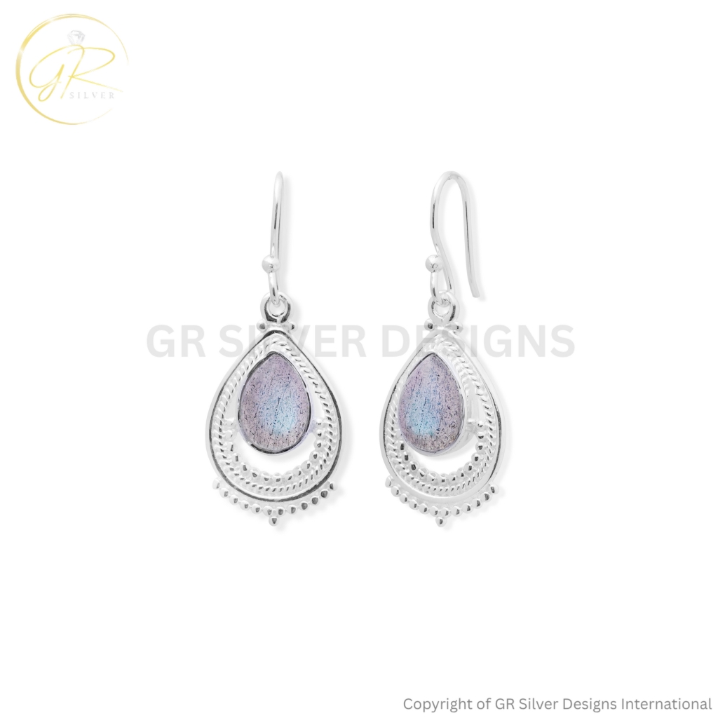 Labradorite Pear Sterling Silver Dangle Earrings For Women