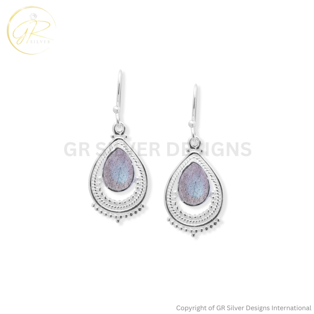 Labradorite Pear Sterling Silver Dangle Earrings For Women