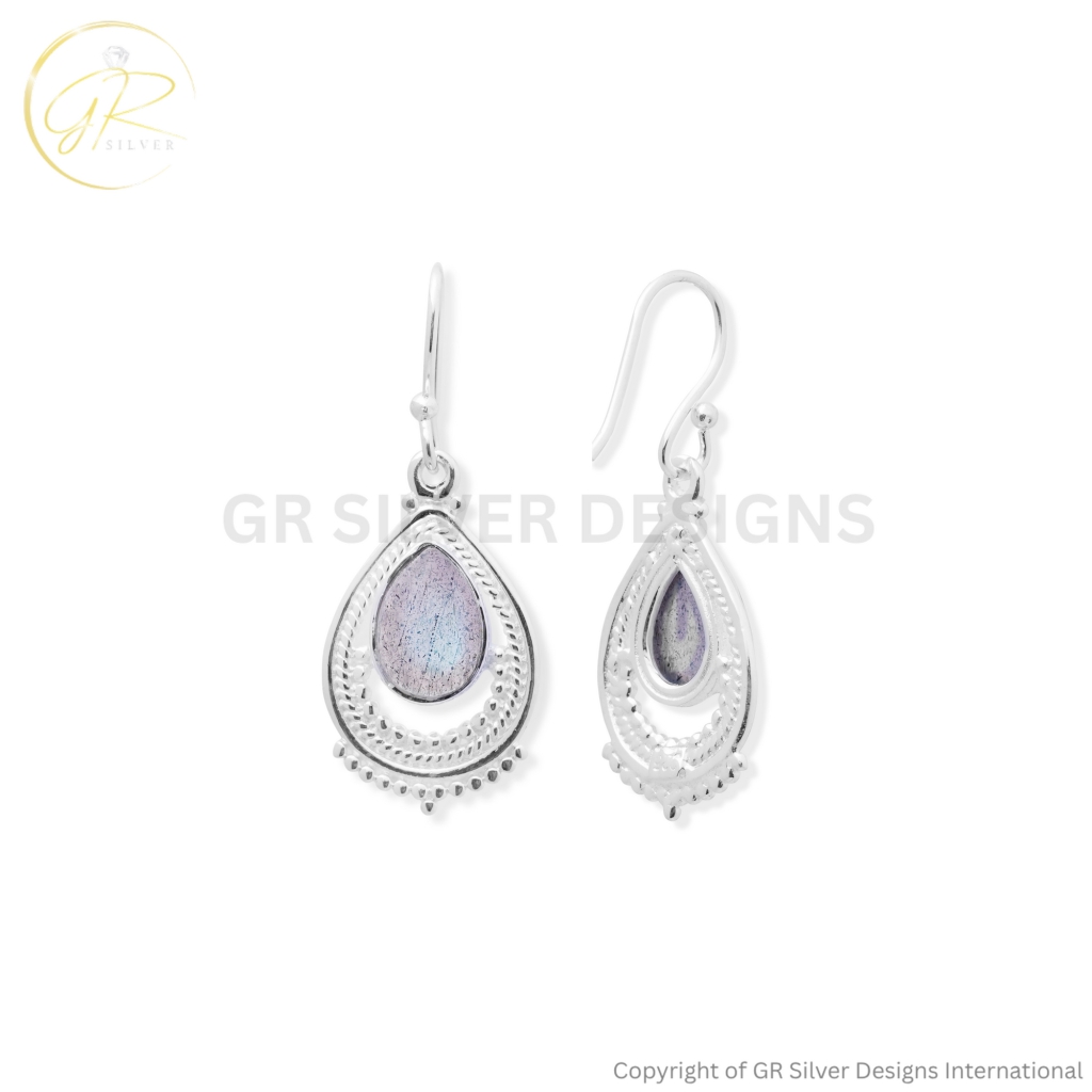 Labradorite Pear Sterling Silver Dangle Earrings For Women