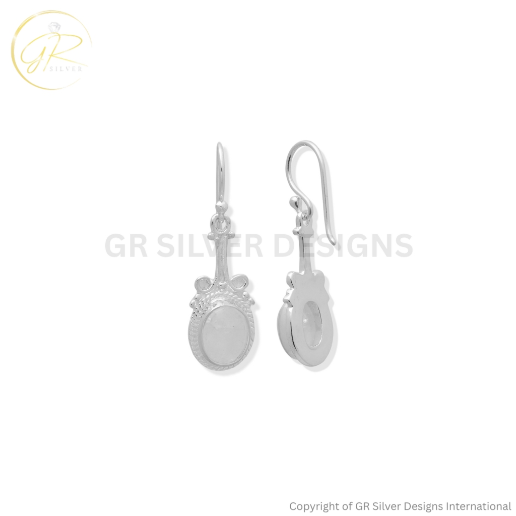 Handmade Rainbow Moonstone Dangle Silver Earrings For Wedding