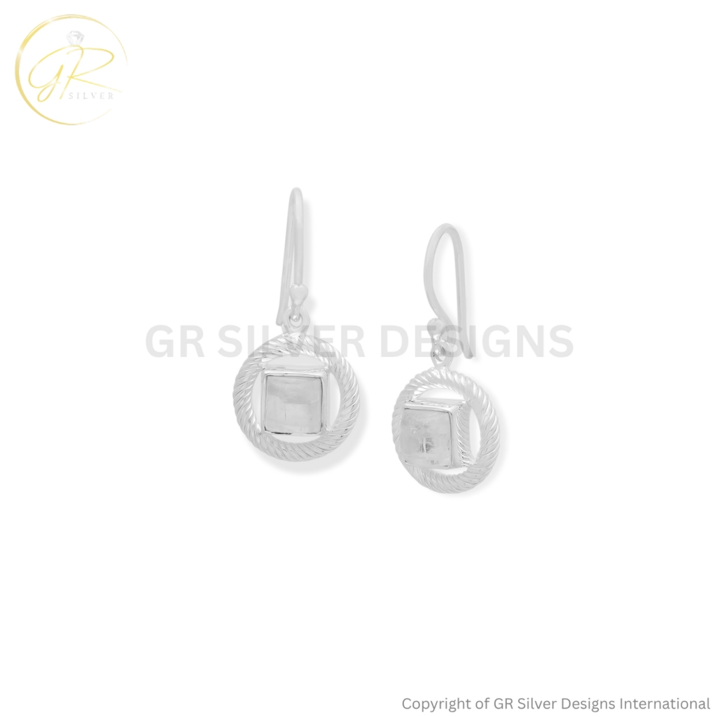 Rainbow Moonstone Dangle Sterling Silver Earrings For Women