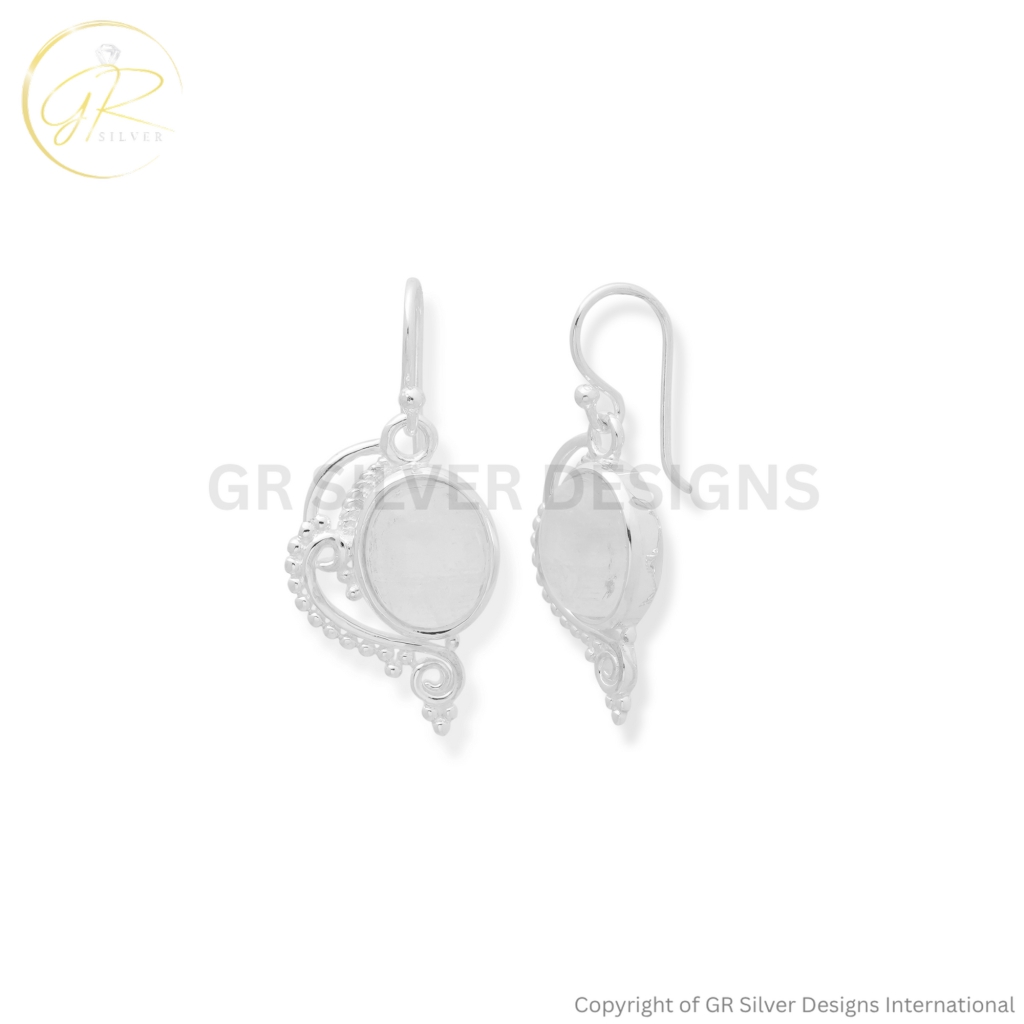 Rainbow Moonstone 9x11mm Oval Gemstone Sterling Silver Dangle Earrings