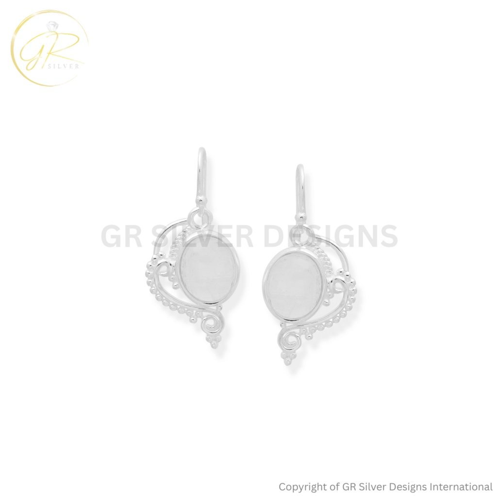 Rainbow Moonstone 9x11mm Oval Gemstone Sterling Silver Dangle Earrings