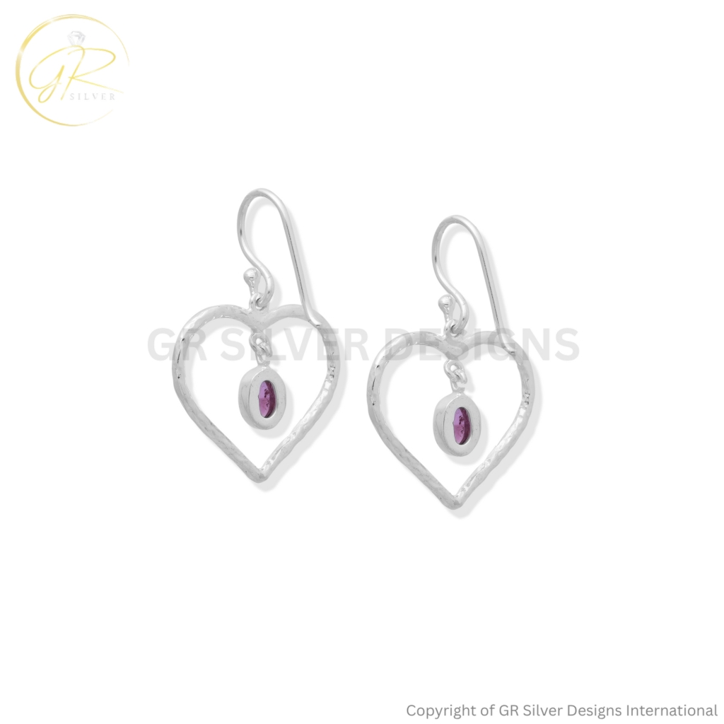 Pink Tourmaline Open Heart Sterling Silver Dangle Earrings