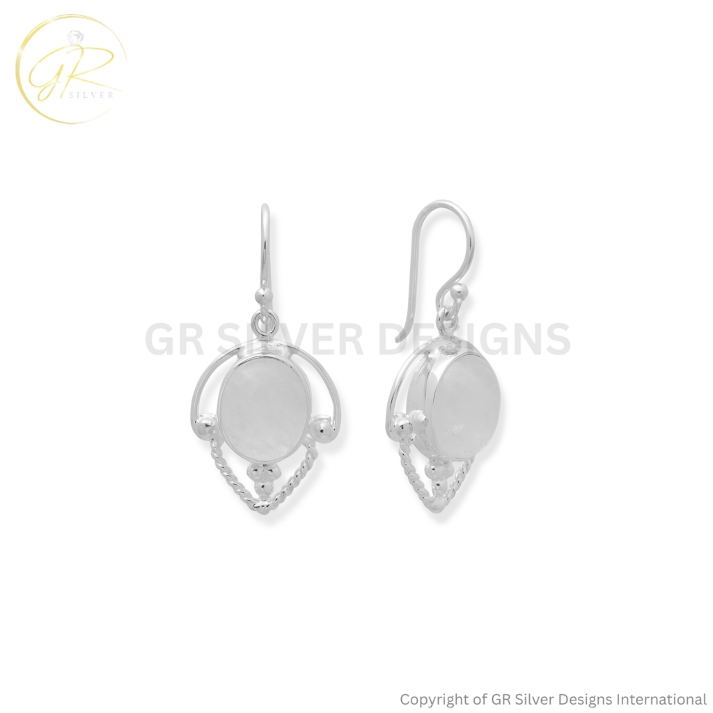 Rainbow Moonstone Dangle Earrings by GR Silver Designs