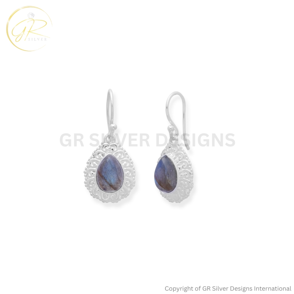 925 Sterling Silver Labradorite Teardrop Earrings