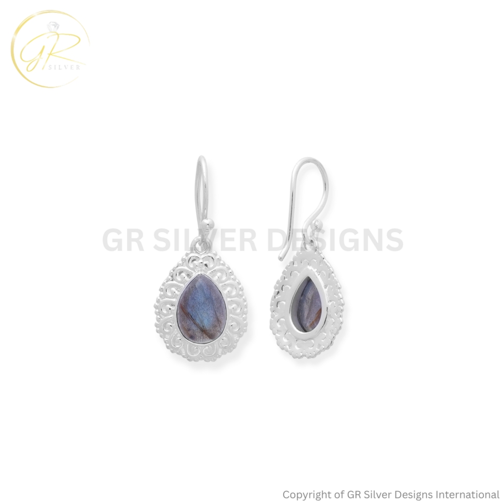 925 Sterling Silver Labradorite Teardrop Earrings