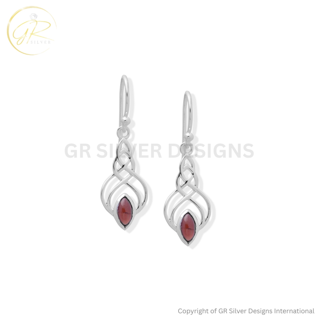 925 Sterling Silver Celtic Knot Rhodolite Dangle Earrings