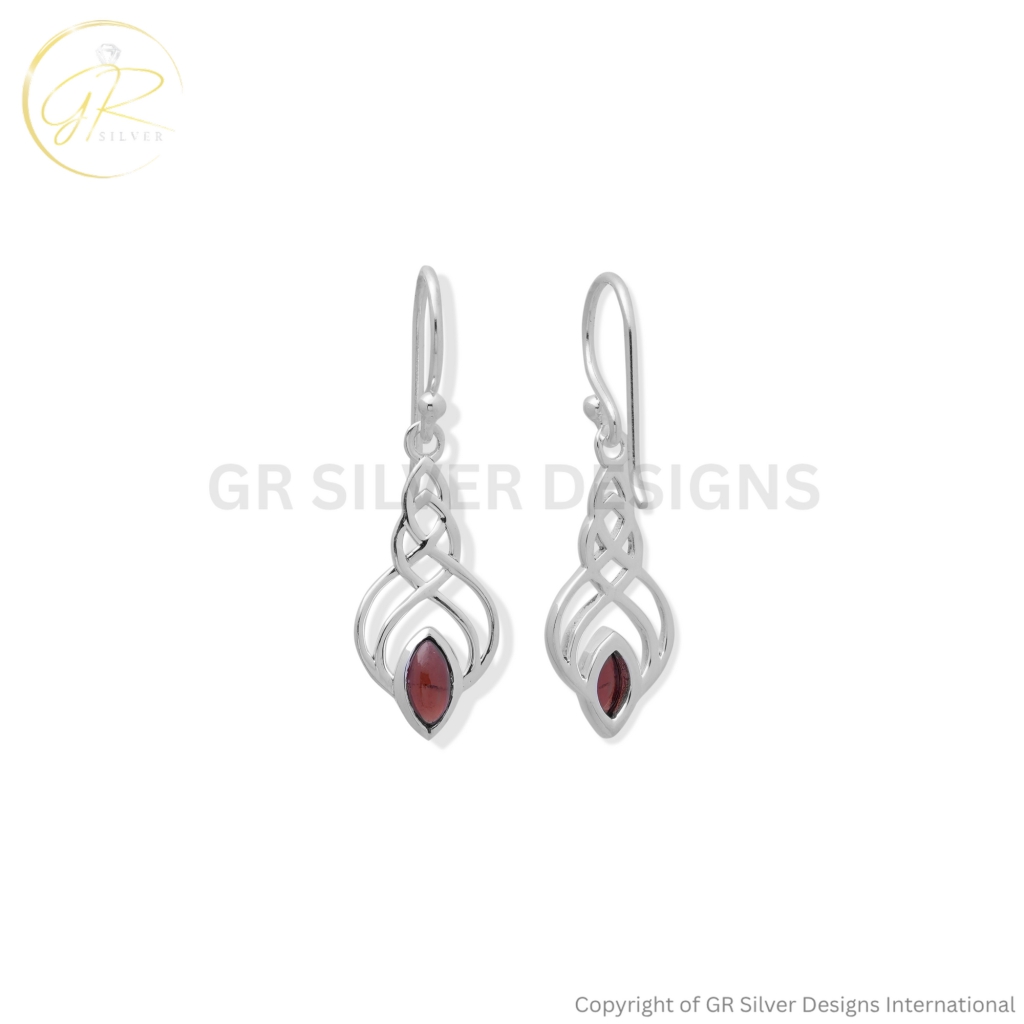 925 Sterling Silver Celtic Knot Rhodolite Dangle Earrings