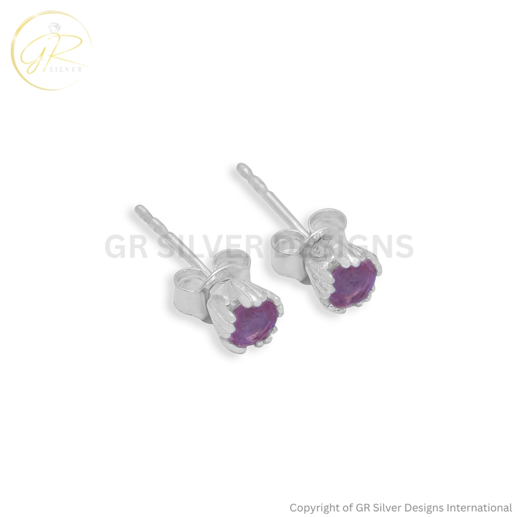 Natural Rose Quartz Sterling Silver Stud Earrings for Women