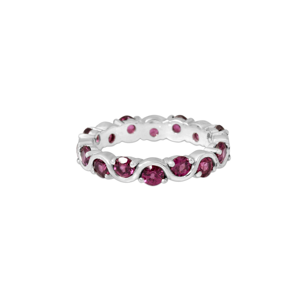 Natural Rhodolite Gemstone sterling silver Band Ring