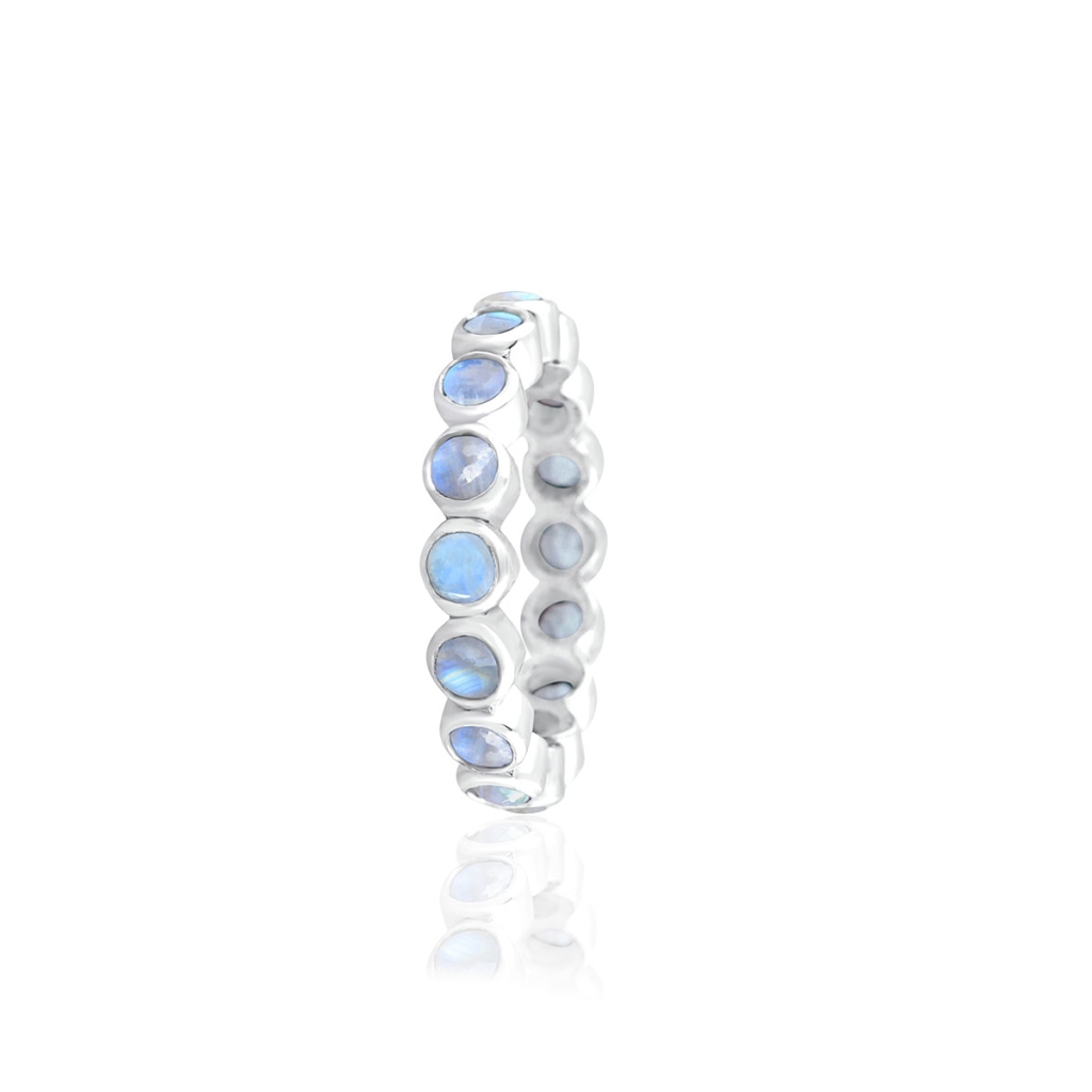 Natural Rainbow Moonstone Gemstone Sterling Silver Band Ring