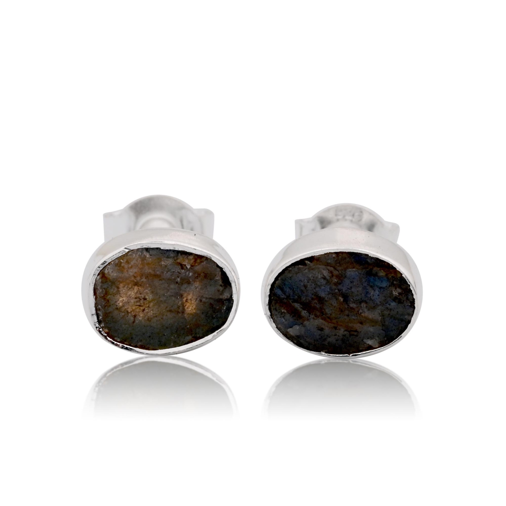Natural Labradorite Birthstone Sterling Silver Round Studs Earrings