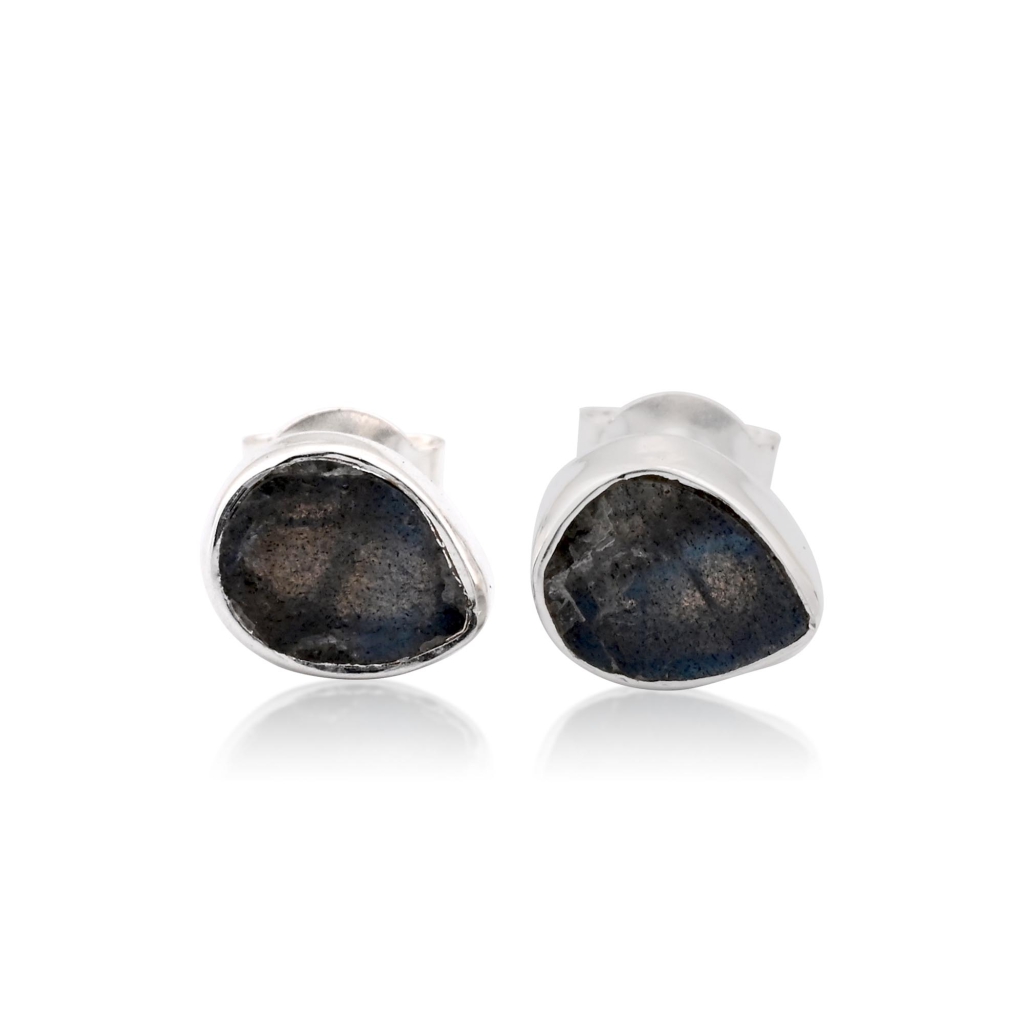 Natural Labradorite Birthstone Sterling Silver Round Studs Earrings