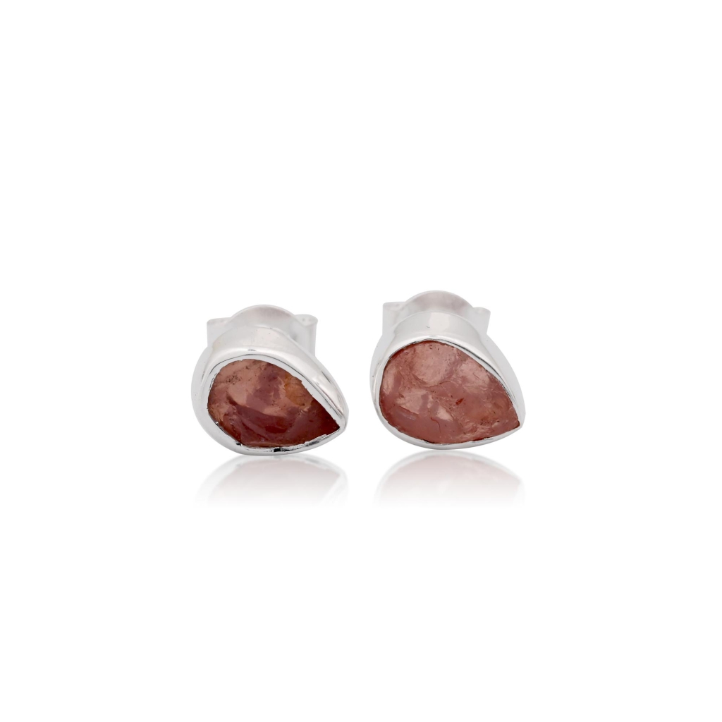 Natural Rose Quartz Birthstone Sterling Silver Round Studs Earrings