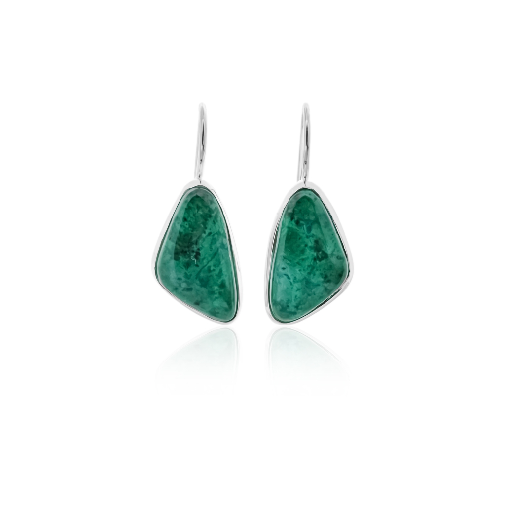 Fancy Shape Chrysocolla Gemstone Dangle Sterling Silver Women's Earrings