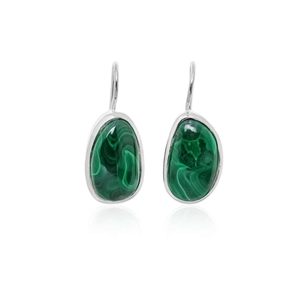 Natural Malachite Gemstone Dangle Sterling Silver Women Earrings