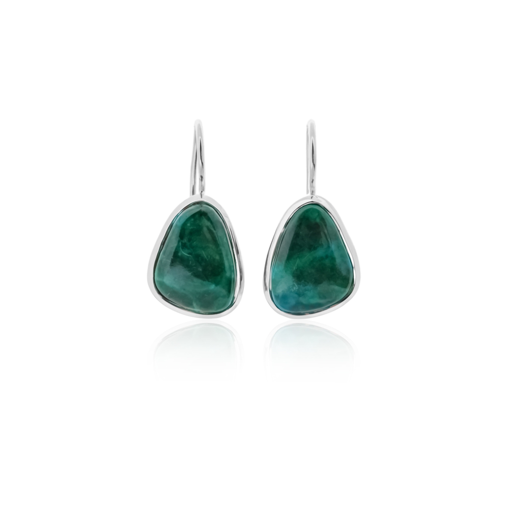 Natural Chrysocolla Gemstone Dangle Sterling Silver Women Earrings