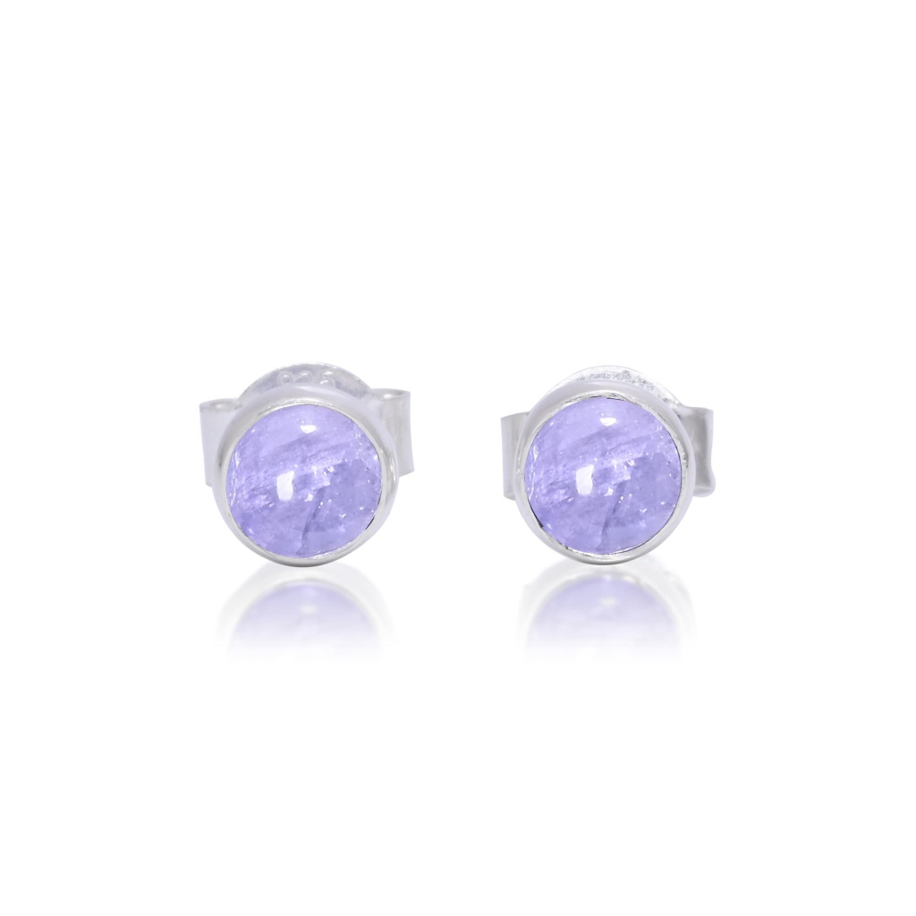 Natural Iolite Birthstone Sterling Silver Round Studs Earrings