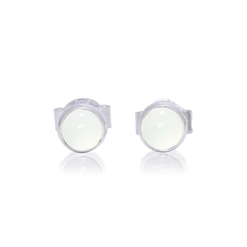 Natural Aquamarine Birthstone Sterling Silver Round Studs Earrings
