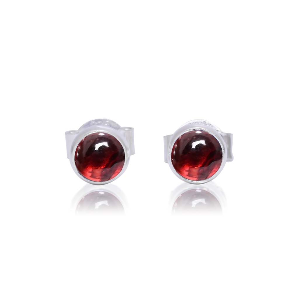 Natural Garnet Birthstone Sterling Silver Round Studs Earrings